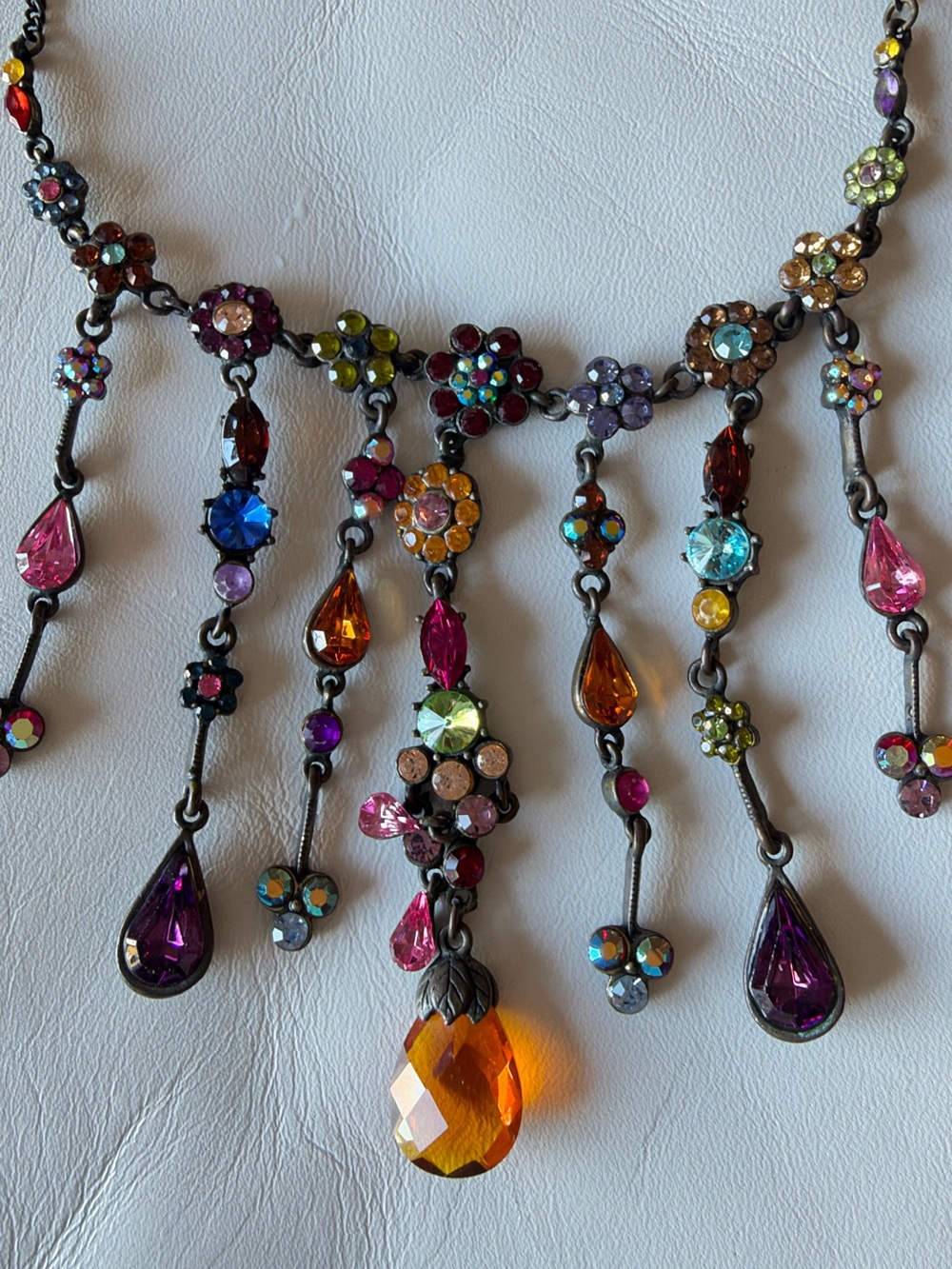 Multicolor Teardrop Crystal Fringe Necklace - Women Jewelry
